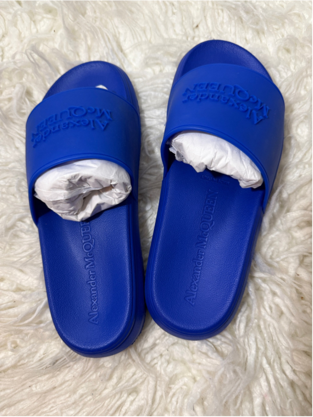Alexander McQueen blue slides size 8.5